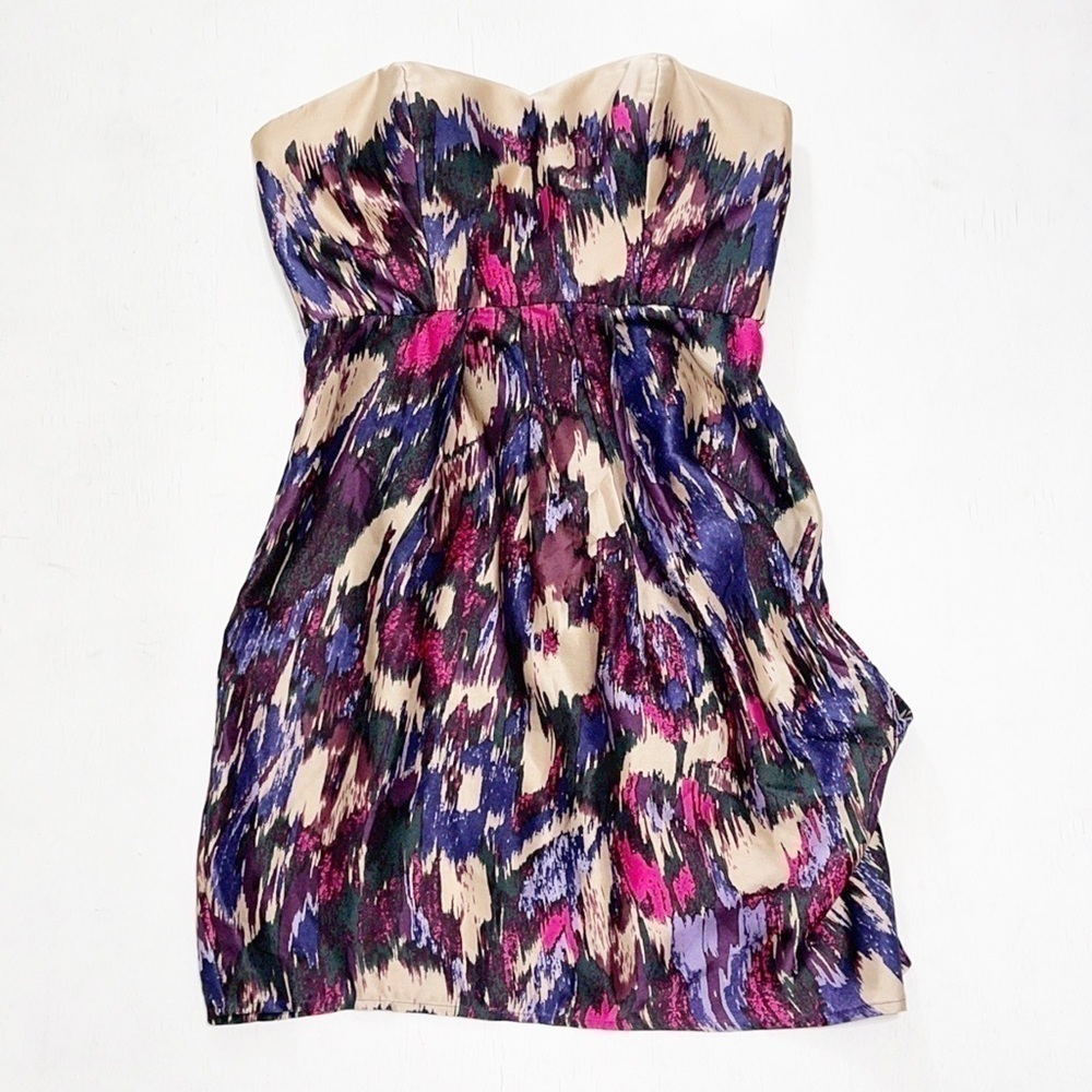 Twelfth Street by Cynthia 100% Silk Art Deco Strapless Cocktail Dress Size 4